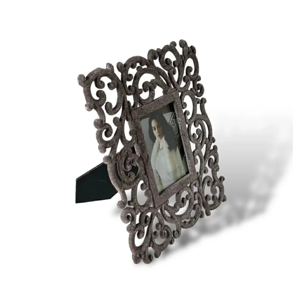 Grey Velvet Scroll Flourish Ornate Decorative Rectangular Picture Photo Frame